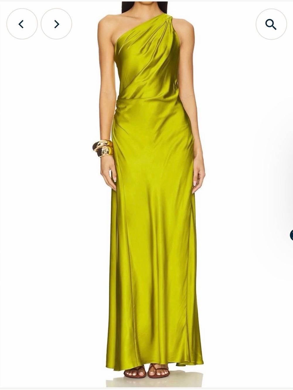 A.L.C. One-Shoulder Lime Satin Evening Gown
